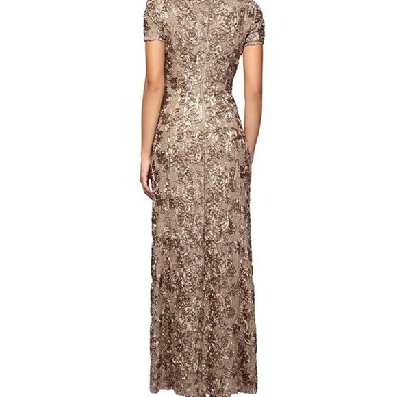 Alex Evenings Champagne Sequin Rose Gown - Picture 9 of 11